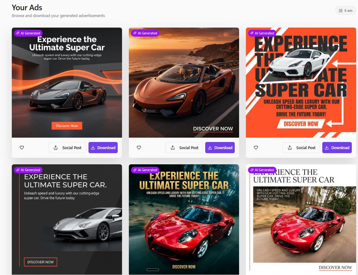 SellStatic generated ads dashboard screenshot